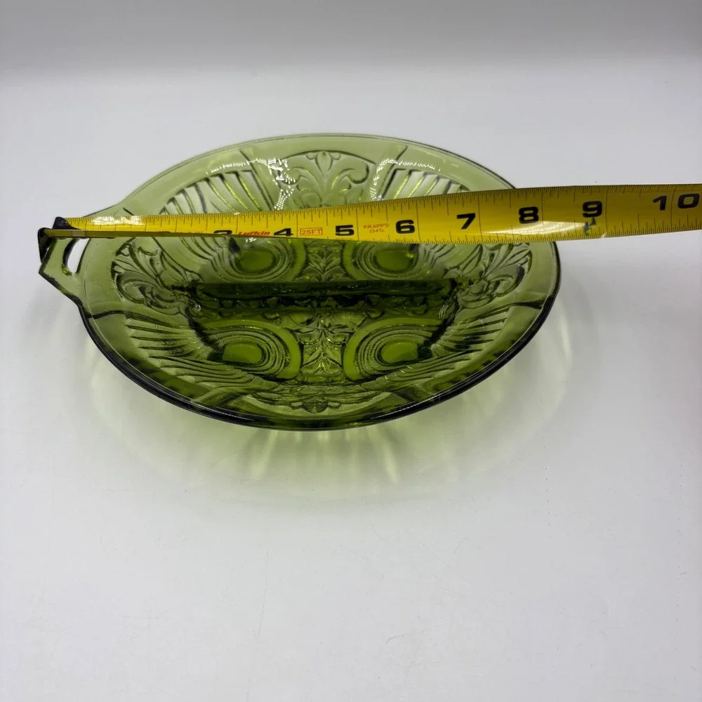 Vintage Indiana Glass Divided Relish Dish  8in Green Excellent Pressed Pattern